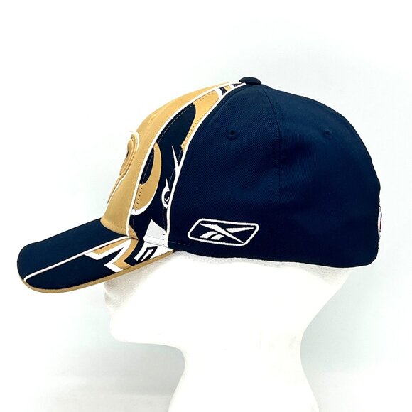 Reebok NFL St. Louis LA Rams Cap Hat Navy & Gold Fitted Stretch Elastic OSFA - Picture 3 of 15